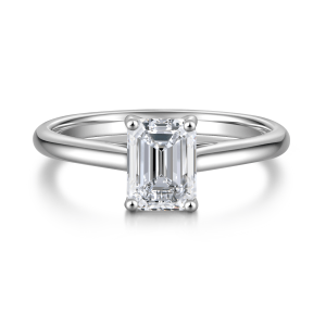 Emerald Cut 14k/18k/Platinum Plain Band French-Set Halo Engagement Ring