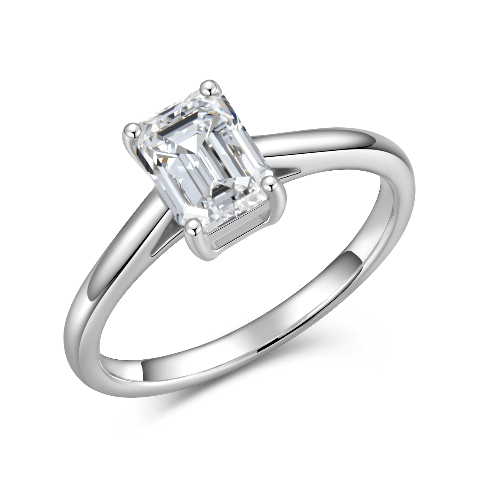 Emerald Cut 14k/18k/Platinum Plain Band French-Set Halo Engagement Ring - Image 2