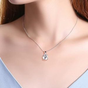 Four-Prong Round Halo Solitaire Lab-Grown Diamond Pendant