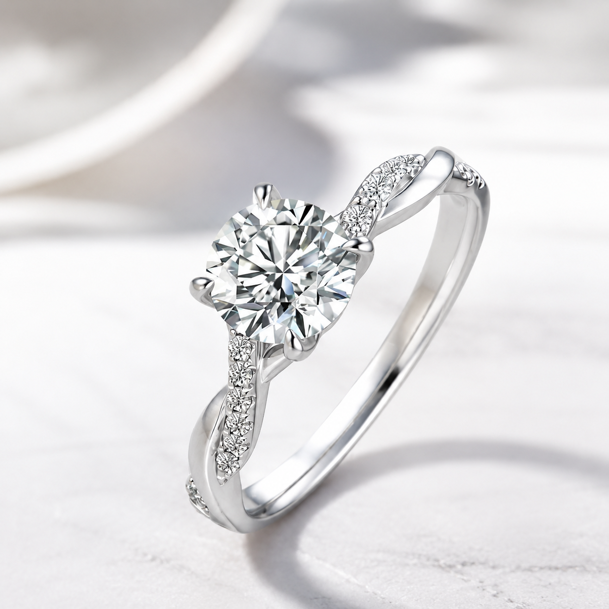 Lab Grown Diamond Engagement Promise Ring 14K/18K Gold / Platinum | "Symphony of Vows" 0.5-1.5 Ct. Tw. Petite Twisted Vine Ring for Women (0.4-1.4 Carat Main Stone) (D, VS Clarity) - Image 2