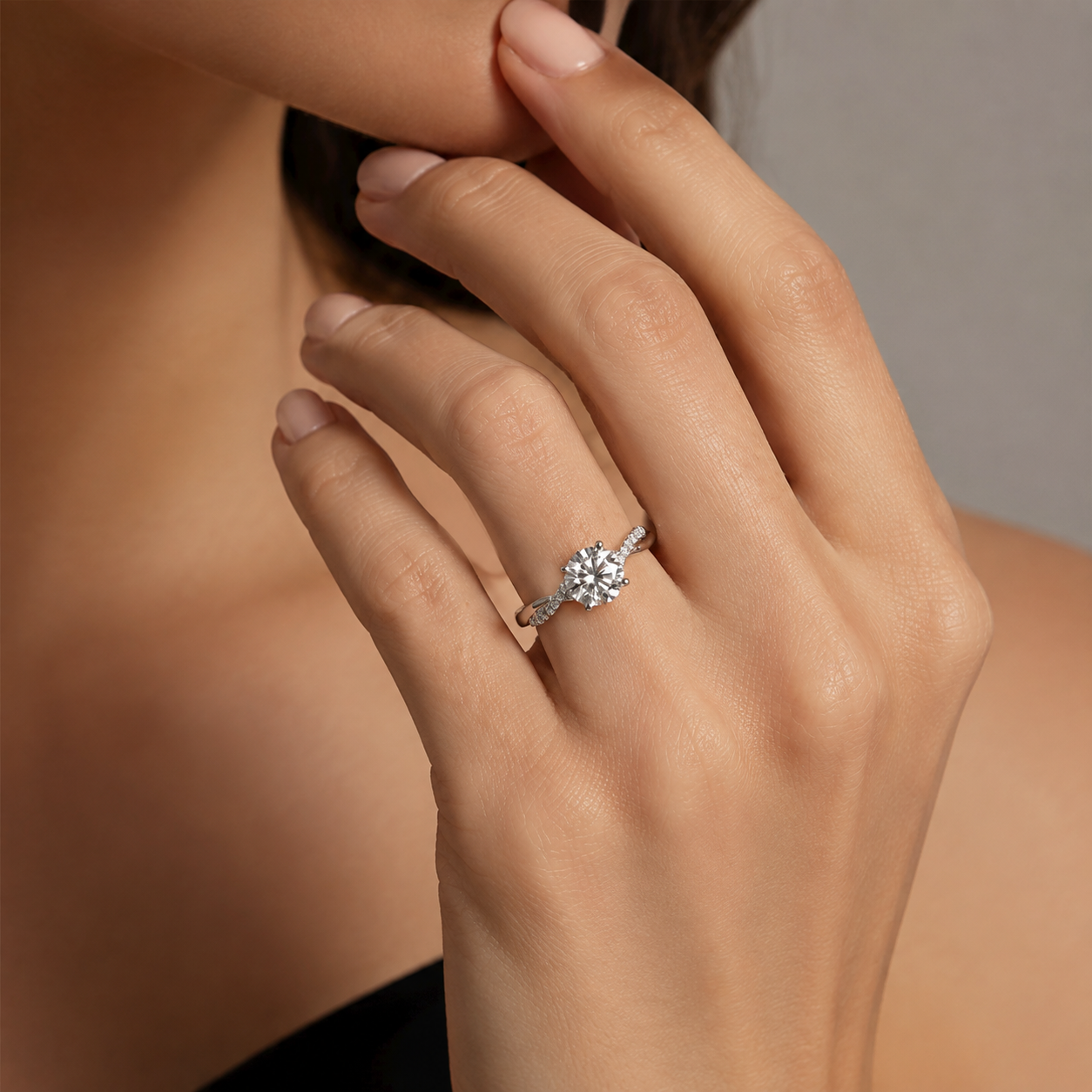 Lab Grown Diamond Engagement Promise Ring 14K/18K Gold / Platinum | "Symphony of Vows" 0.5-1.5 Ct. Tw. Petite Twisted Vine Ring for Women (0.4-1.4 Carat Main Stone) (D, VS Clarity) - Image 3