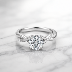 Lab Grown Diamond Engagement Promise Ring 14K/18K Gold / Platinum | "Symphony of Vows" 0.5-1.5 Ct. Tw. Petite Twisted Vine Ring for Women (0.4-1.4 Carat Main Stone) (D, VS Clarity)