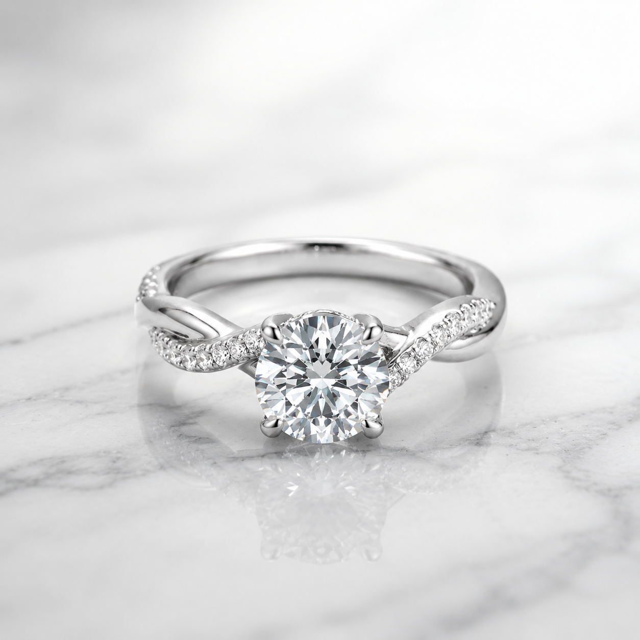 Lab Grown Diamond Engagement Promise Ring 14K/18K Gold / Platinum | "Symphony of Vows" 0.5-1.5 Ct. Tw. Petite Twisted Vine Ring for Women (0.4-1.4 Carat Main Stone) (D, VS Clarity)